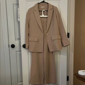 Beige Women's Blazer and Pants Set